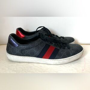 GUCCI Ace Web GG Supreme Monogram Tiger Canvas Leathersize Mens sz 8 Preowned